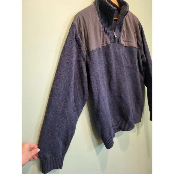 Mens Duluth Blue Wool Blend 1/4 Zip Sweater Pocket Elbow Patch Sz XL - Picture 5 of 8